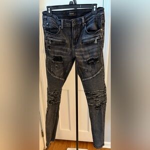 Men's Skinny Distressed Ribbed Knee Jeans - Black
